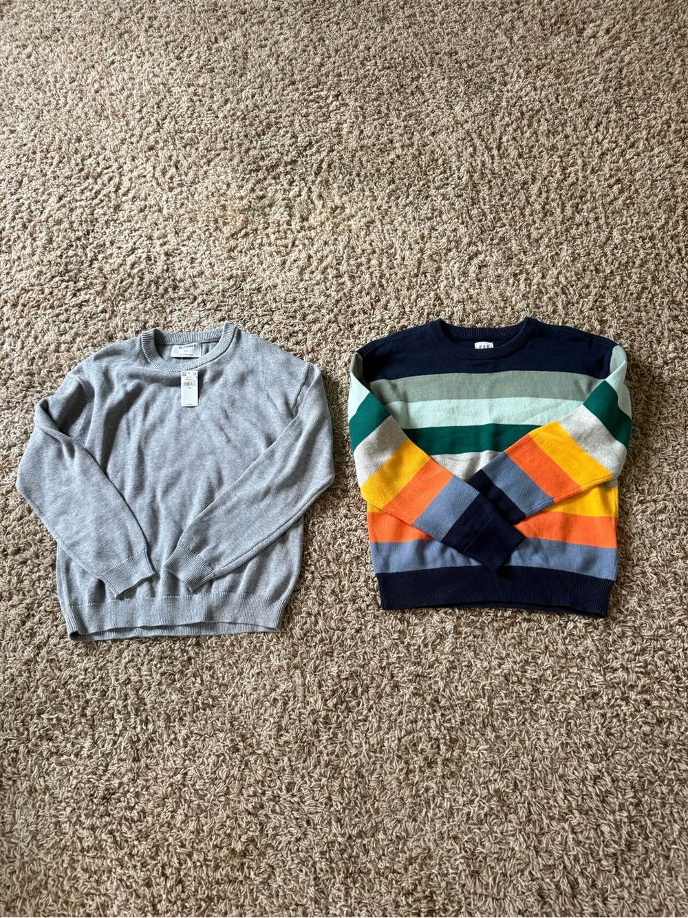 Boys Gray and Multicolor Stripe Crewneck Sweater - Navy & Bright Stripes
